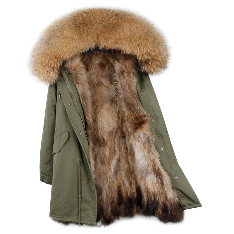 Maomaokong Women Parkas Real Natural Fur Winter Parka Raccoon Fur Collar Fox Inner Fur Liner Jacket Women's Jacket Fur Coat