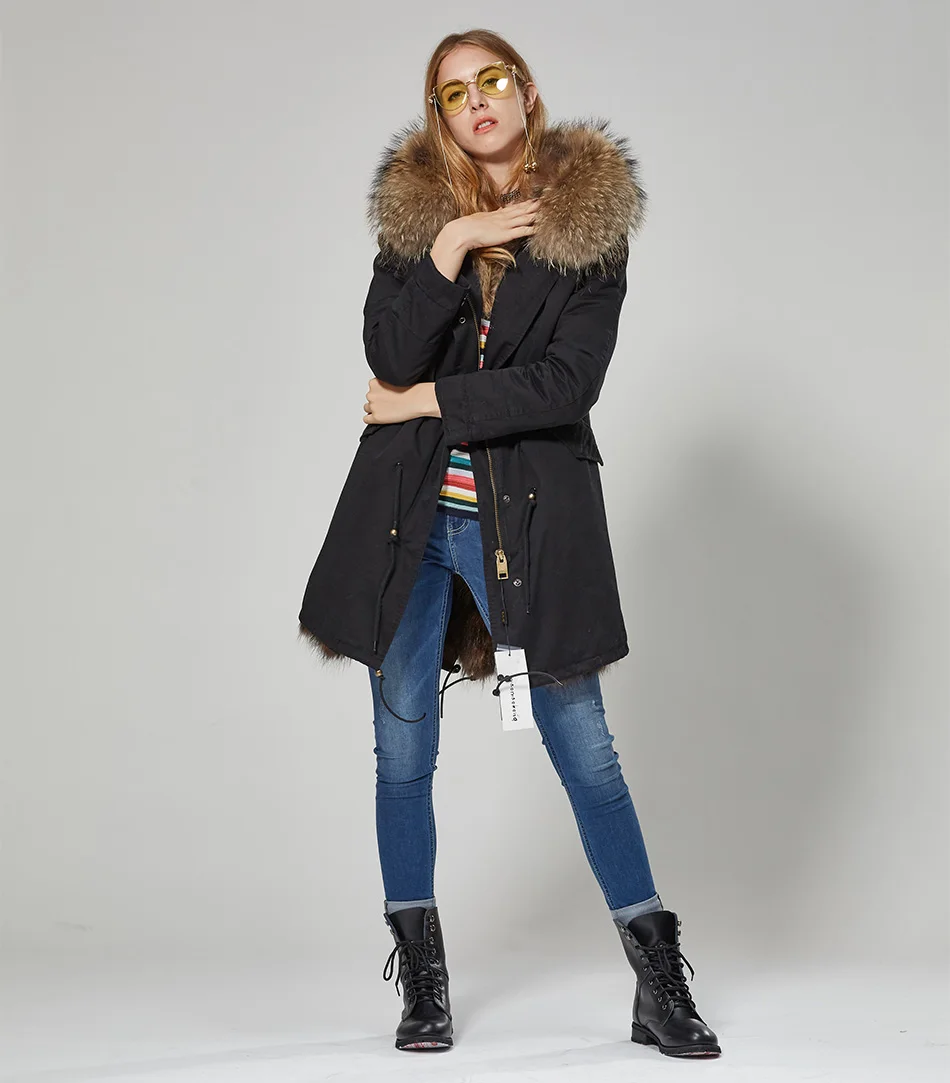 Maomaokong Women Parkas Real Natural Fur Winter Parka Raccoon Fur Collar Fox Inner Fur Liner Jacket Women's Jacket Fur Coat