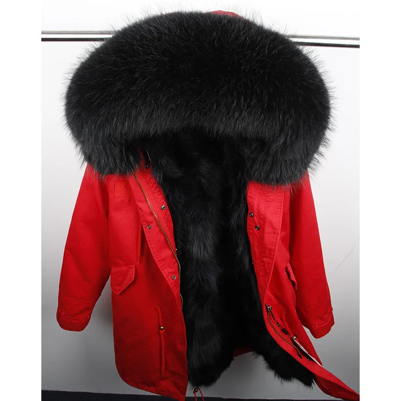 Maomaokong Women Parkas Real Natural Fur Winter Parka Raccoon Fur Collar Fox Inner Fur Liner Jacket Women's Jacket Fur Coat