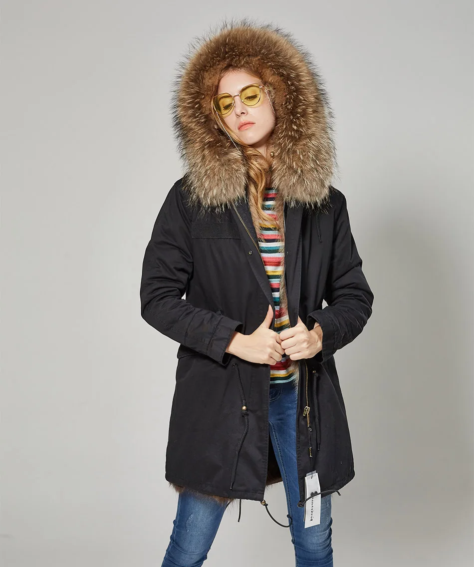 Maomaokong Women Parkas Real Natural Fur Winter Parka Raccoon Fur Collar Fox Inner Fur Liner Jacket Women's Jacket Fur Coat