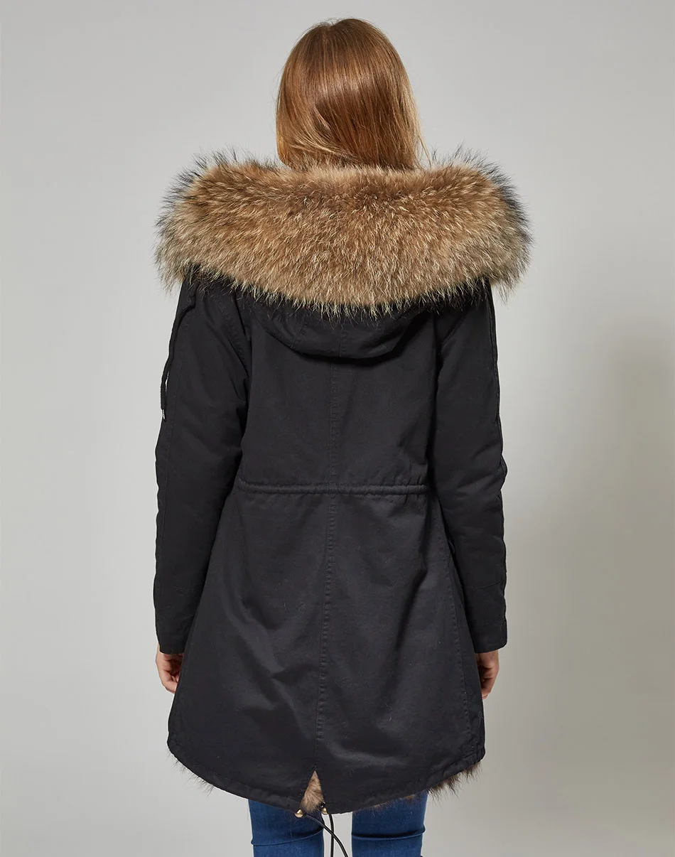 Maomaokong Women Parkas Real Natural Fur Winter Parka Raccoon Fur Collar Fox Inner Fur Liner Jacket Women's Jacket Fur Coat