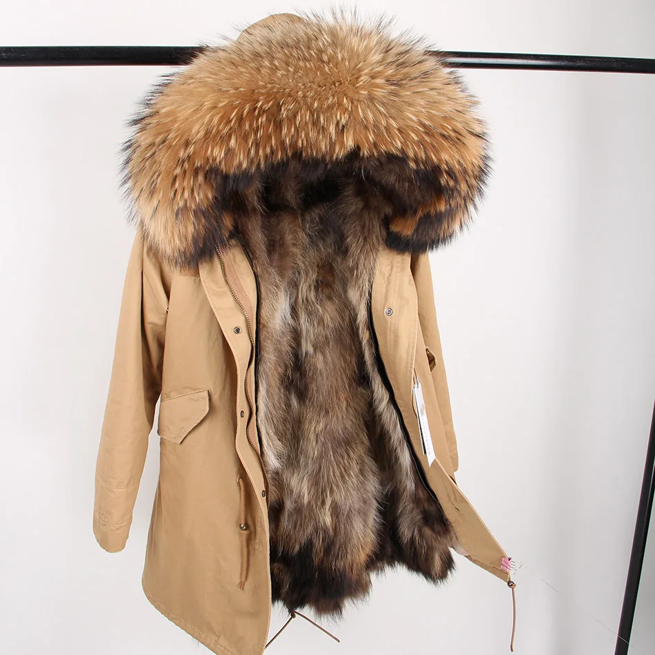 Maomaokong Women Parkas Real Natural Fur Winter Parka Raccoon Fur Collar Fox Inner Fur Liner Jacket Women's Jacket Fur Coat