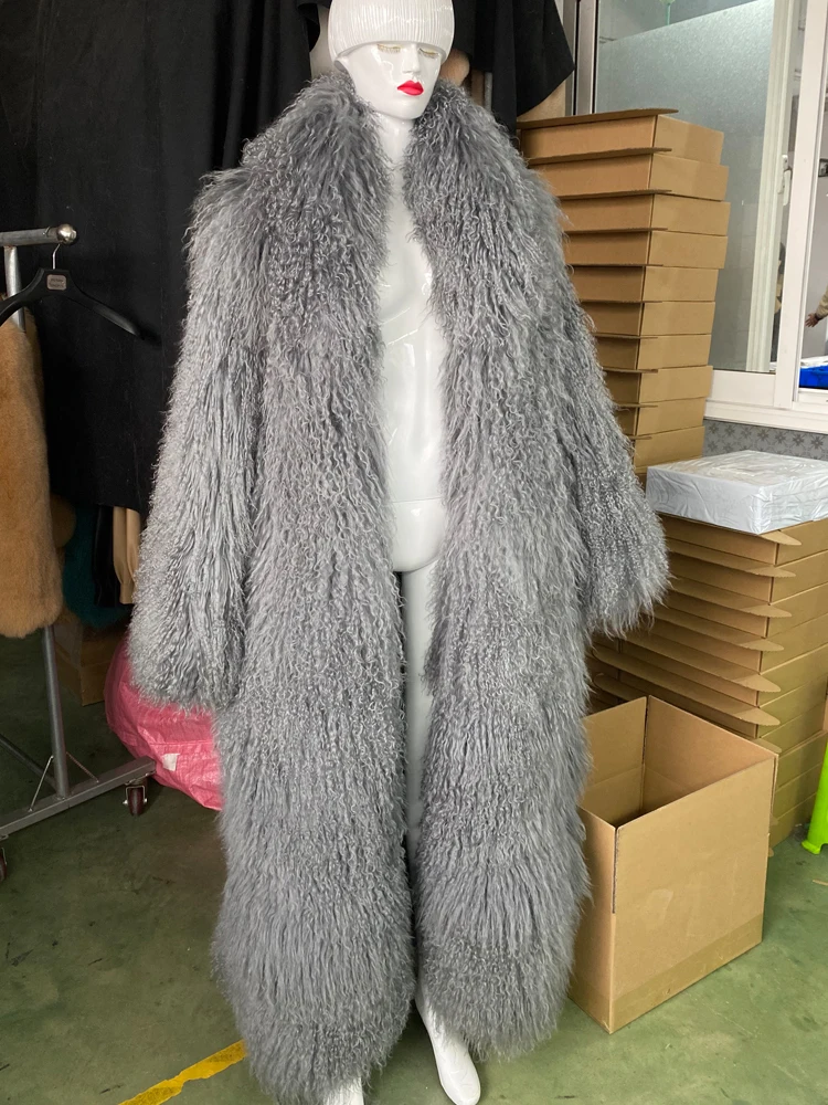 Long Mongolian Fur Natural Lady Real Sheep Fur Coat Winter Warm Winter Natural Fur Cloth 22-1