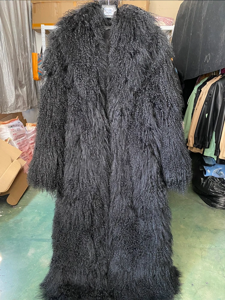 Long Mongolian Fur Natural Lady Real Sheep Fur Coat Winter Warm Winter Natural Fur Cloth 22-1