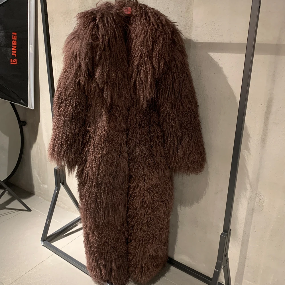 Long Mongolian Fur Natural Lady Real Sheep Fur Coat Winter Warm Winter Natural Fur Cloth 22-1
