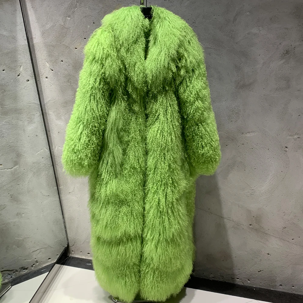 Long Mongolian Fur Natural Lady Real Sheep Fur Coat Winter Warm Winter Natural Fur Cloth 22-1