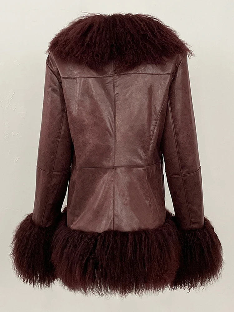 OFTBUY Autumn Winter Women Coat Real Natural Mongolia Sheep Fur Turn-down Collar New Fashion Jacket Thick Warm Casual Overwear