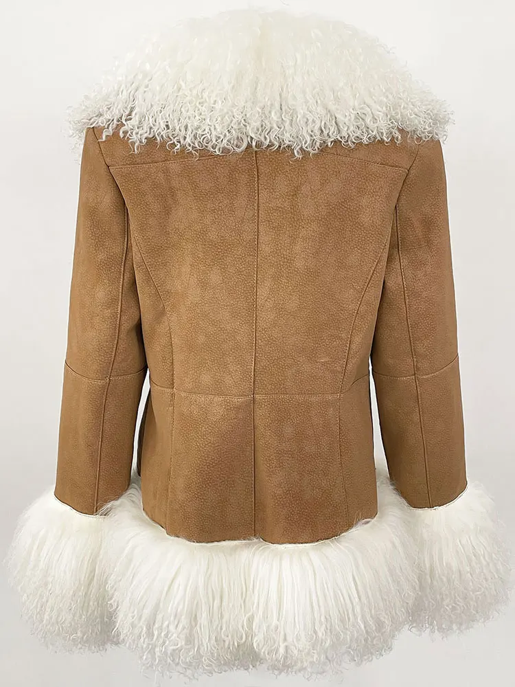 OFTBUY Autumn Winter Women Coat Real Natural Mongolia Sheep Fur Turn-down Collar New Fashion Jacket Thick Warm Casual Overwear