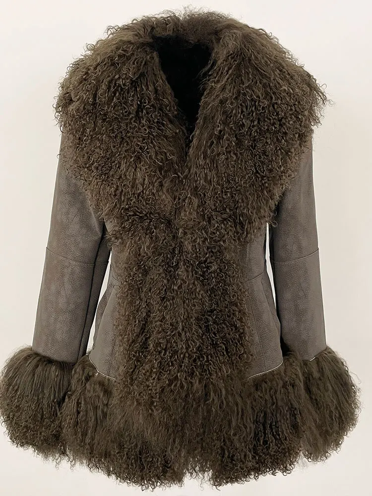 OFTBUY Autumn Winter Women Coat Real Natural Mongolia Sheep Fur Turn-down Collar New Fashion Jacket Thick Warm Casual Overwear