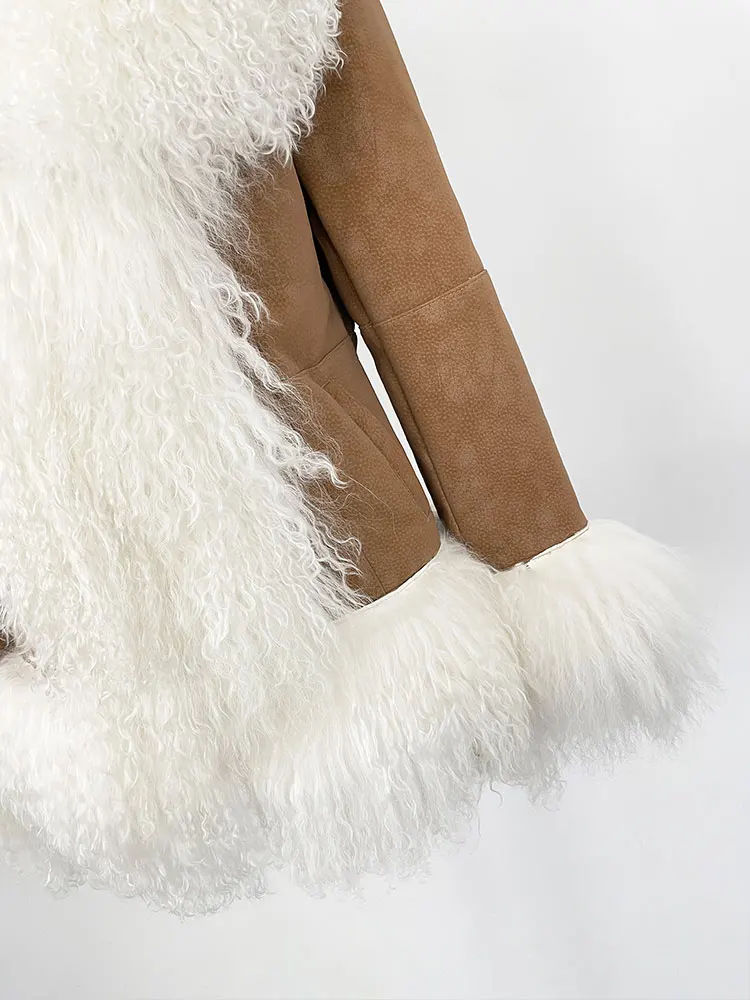 OFTBUY Autumn Winter Women Coat Real Natural Mongolia Sheep Fur Turn-down Collar New Fashion Jacket Thick Warm Casual Overwear