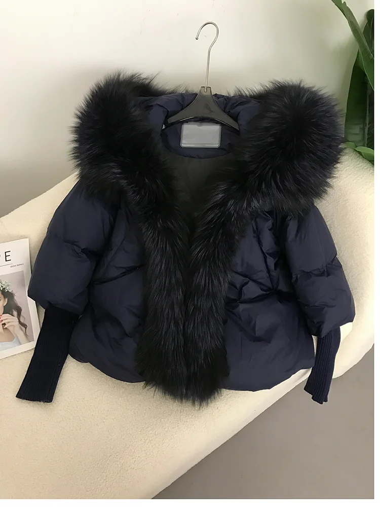 OFTBUY 2023 Winter Jacket Women Real Fox Fur Collar Hooded Natural Thick Warm Loose Oversize Duck Down Coat Streetwear Outerwear