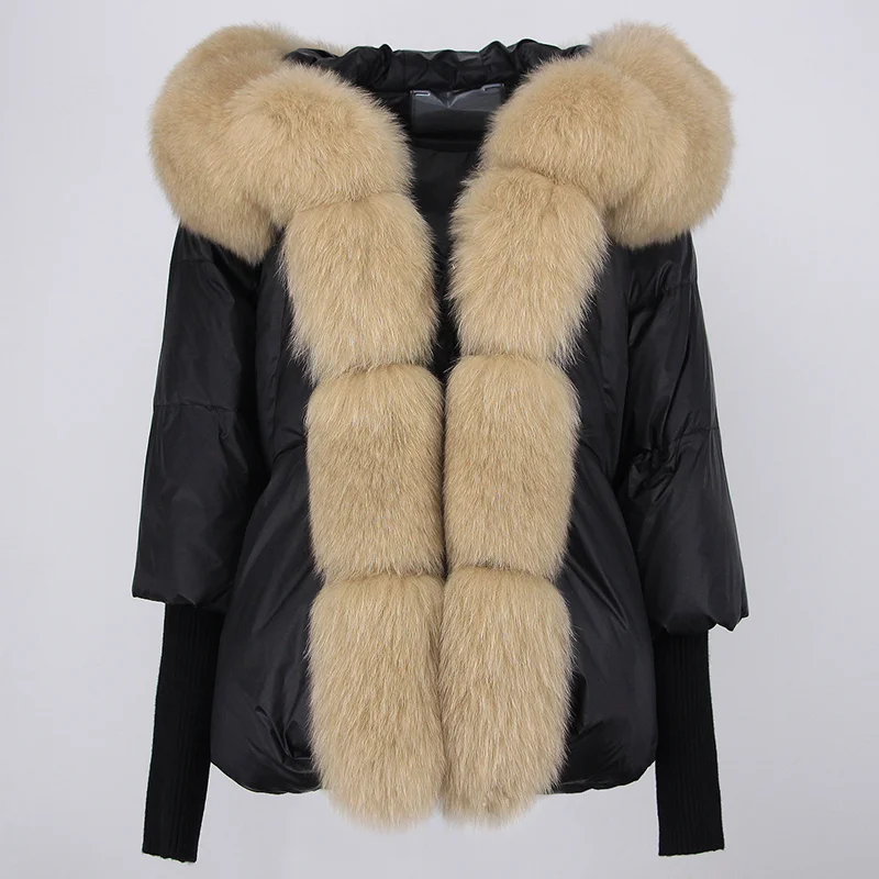 OFTBUY 2023 Winter Jacket Women Real Fox Fur Collar Hooded Natural Thick Warm Loose Oversize Duck Down Coat Streetwear Outerwear