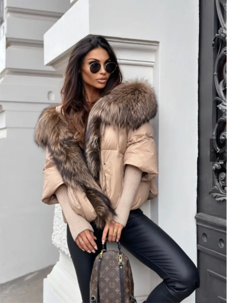 OFTBUY 2023 Winter Jacket Women Real Fox Fur Collar Hooded Natural Thick Warm Loose Oversize Duck Down Coat Streetwear Outerwear