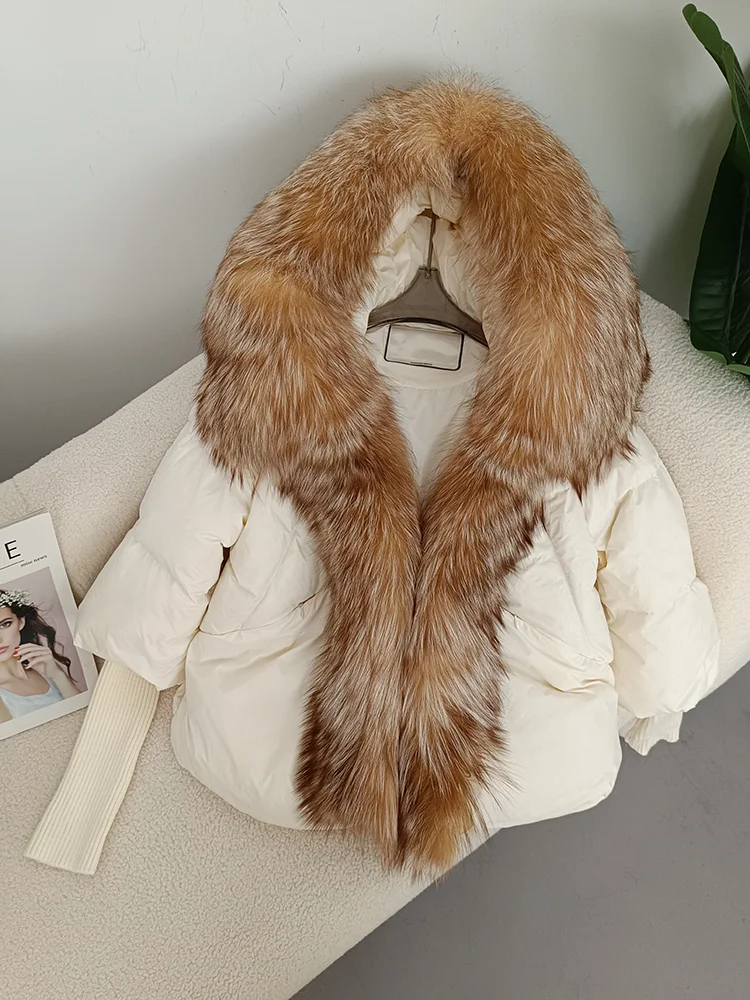OFTBUY 2023 Winter Jacket Women Real Fox Fur Collar Hooded Natural Thick Warm Loose Oversize Duck Down Coat Streetwear Outerwear