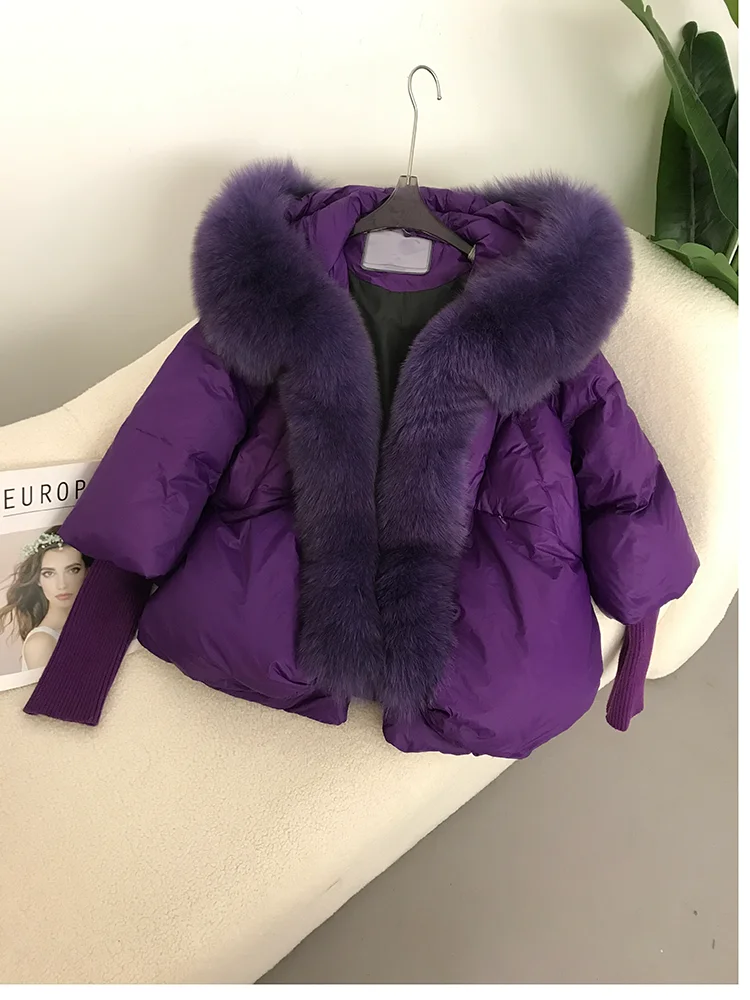 OFTBUY 2023 Winter Jacket Women Real Fox Fur Collar Hooded Natural Thick Warm Loose Oversize Duck Down Coat Streetwear Outerwear