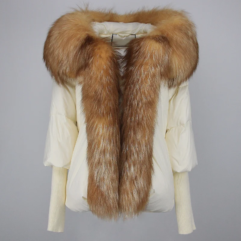 OFTBUY 2023 Winter Jacket Women Real Fox Fur Collar Hooded Natural Thick Warm Loose Oversize Duck Down Coat Streetwear Outerwear