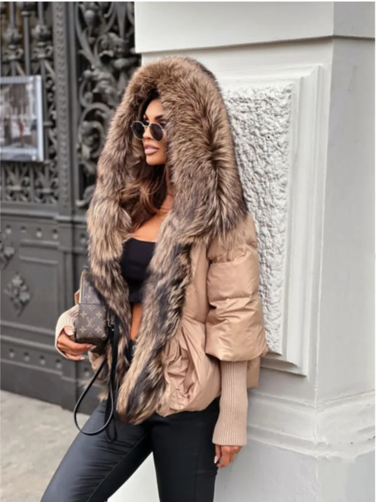 OFTBUY 2023 Winter Jacket Women Real Fox Fur Collar Hooded Natural Thick Warm Loose Oversize Duck Down Coat Streetwear Outerwear