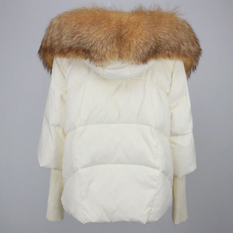 OFTBUY 2023 Winter Jacket Women Real Fox Fur Collar Hooded Natural Thick Warm Loose Oversize Duck Down Coat Streetwear Outerwear