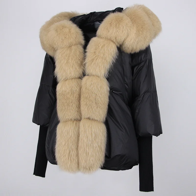 OFTBUY 2023 Winter Jacket Women Real Fox Fur Collar Hooded Natural Thick Warm Loose Oversize Duck Down Coat Streetwear Outerwear