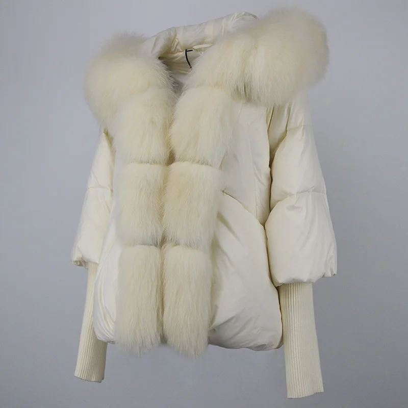 OFTBUY 2023 Winter Jacket Women Real Fox Fur Collar Hooded Natural Thick Warm Loose Oversize Duck Down Coat Streetwear Outerwear