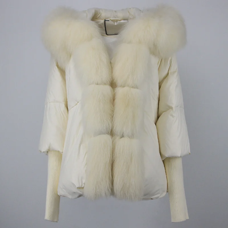 OFTBUY 2023 Winter Jacket Women Real Fox Fur Collar Hooded Natural Thick Warm Loose Oversize Duck Down Coat Streetwear Outerwear