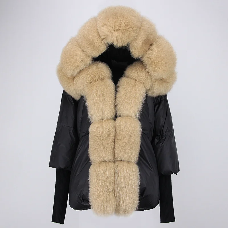 OFTBUY 2023 Winter Jacket Women Real Fox Fur Collar Hooded Natural Thick Warm Loose Oversize Duck Down Coat Streetwear Outerwear