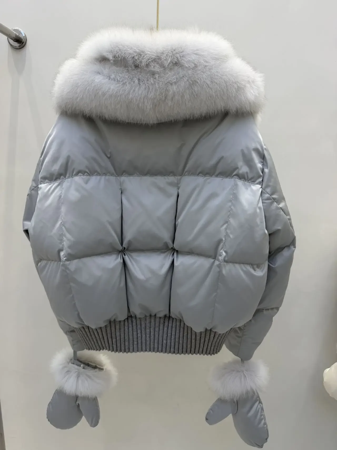 OFTBUY Real Fox Fur Collar Detachable Fur Gloves Winter Solid Puffer Color Outerwear Women Cropped Bomber Duck Down Jacket
