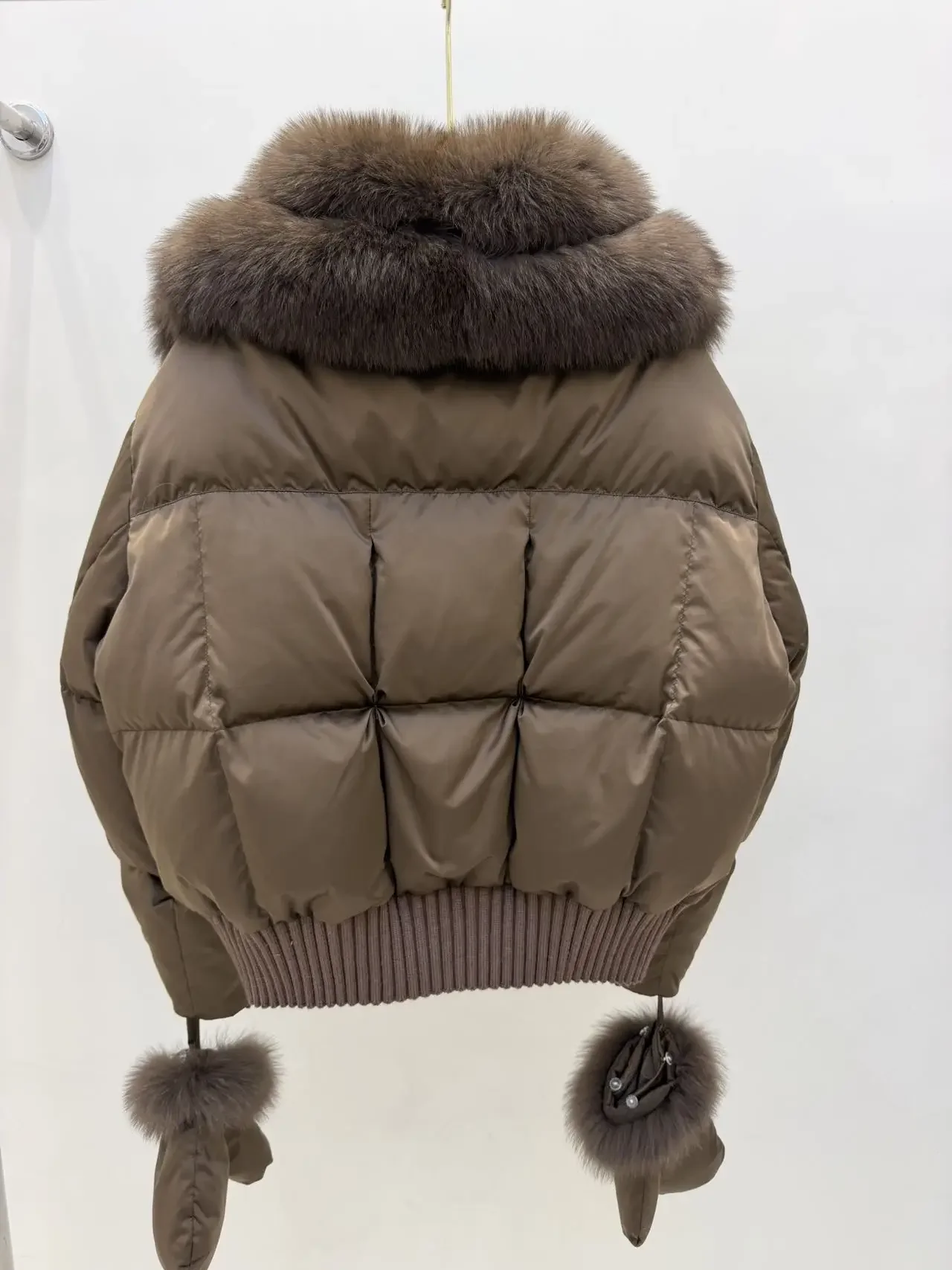 OFTBUY Real Fox Fur Collar Detachable Fur Gloves Winter Solid Puffer Color Outerwear Women Cropped Bomber Duck Down Jacket