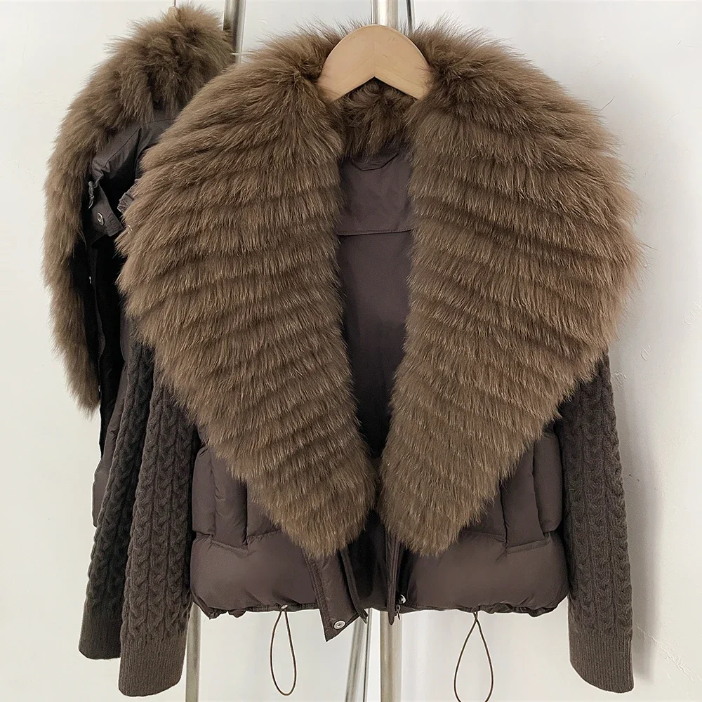 OFTBUY Women New Winter Real Fur Collar Natural Fur Cropped Warm Puffer Coat Duck Down Jacket Female Fashion Casual Outerwear