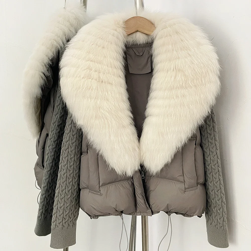 OFTBUY Women New Winter Real Fur Collar Natural Fur Cropped Warm Puffer Coat Duck Down Jacket Female Fashion Casual Outerwear