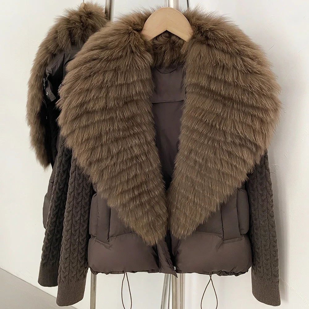 OFTBUY Women New Winter Real Fur Collar Natural Fur Cropped Warm Puffer Coat Duck Down Jacket Female Fashion Casual Outerwear