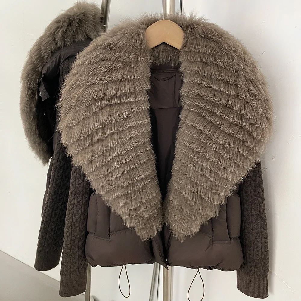 OFTBUY Women New Winter Real Fur Collar Natural Fur Cropped Warm Puffer Coat Duck Down Jacket Female Fashion Casual Outerwear