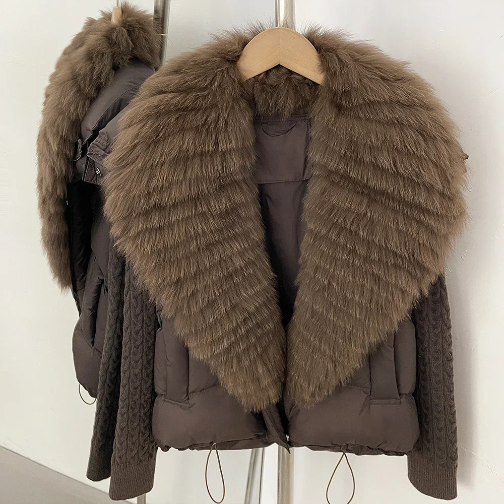 OFTBUY Women New Winter Real Fur Collar Natural Fur Cropped Warm Puffer Coat Duck Down Jacket Female Fashion Casual Outerwear