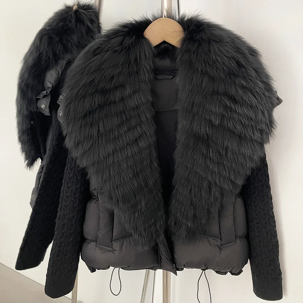 OFTBUY Women New Winter Real Fur Collar Natural Fur Cropped Warm Puffer Coat Duck Down Jacket Female Fashion Casual Outerwear