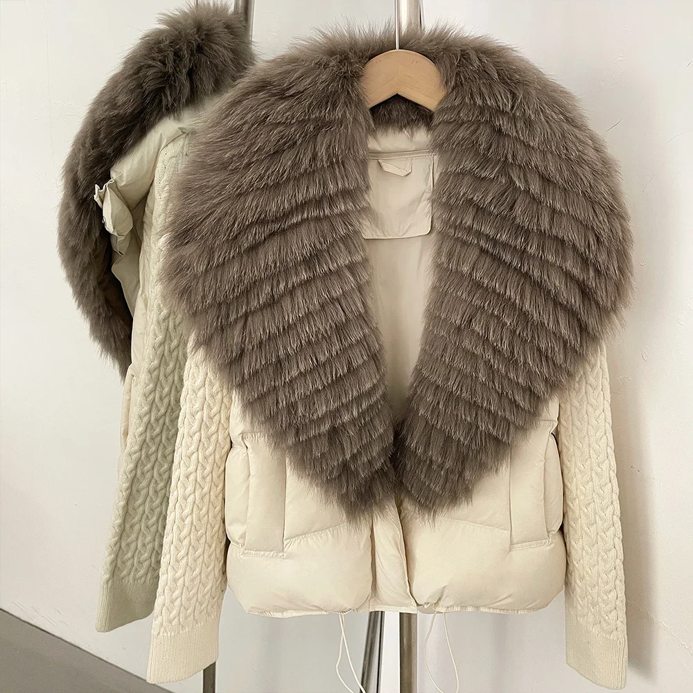 OFTBUY Women New Winter Real Fur Collar Natural Fur Cropped Warm Puffer Coat Duck Down Jacket Female Fashion Casual Outerwear