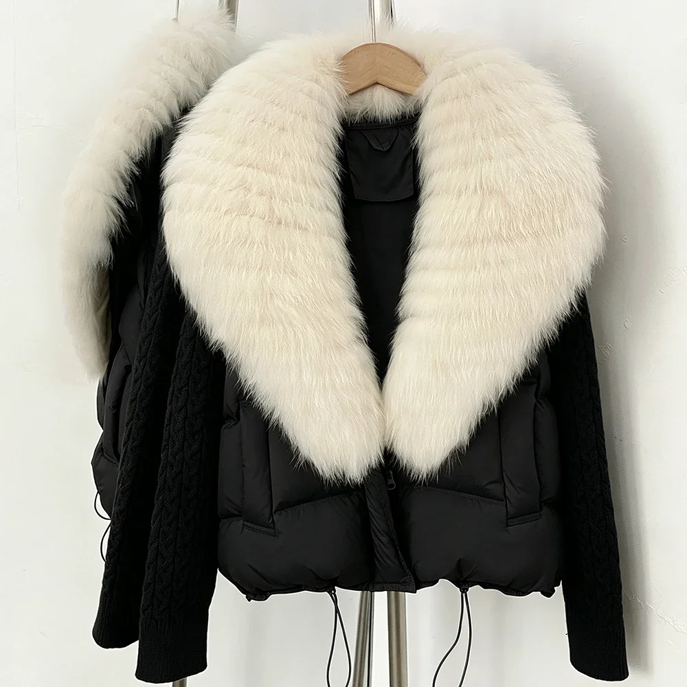 OFTBUY Women New Winter Real Fur Collar Natural Fur Cropped Warm Puffer Coat Duck Down Jacket Female Fashion Casual Outerwear