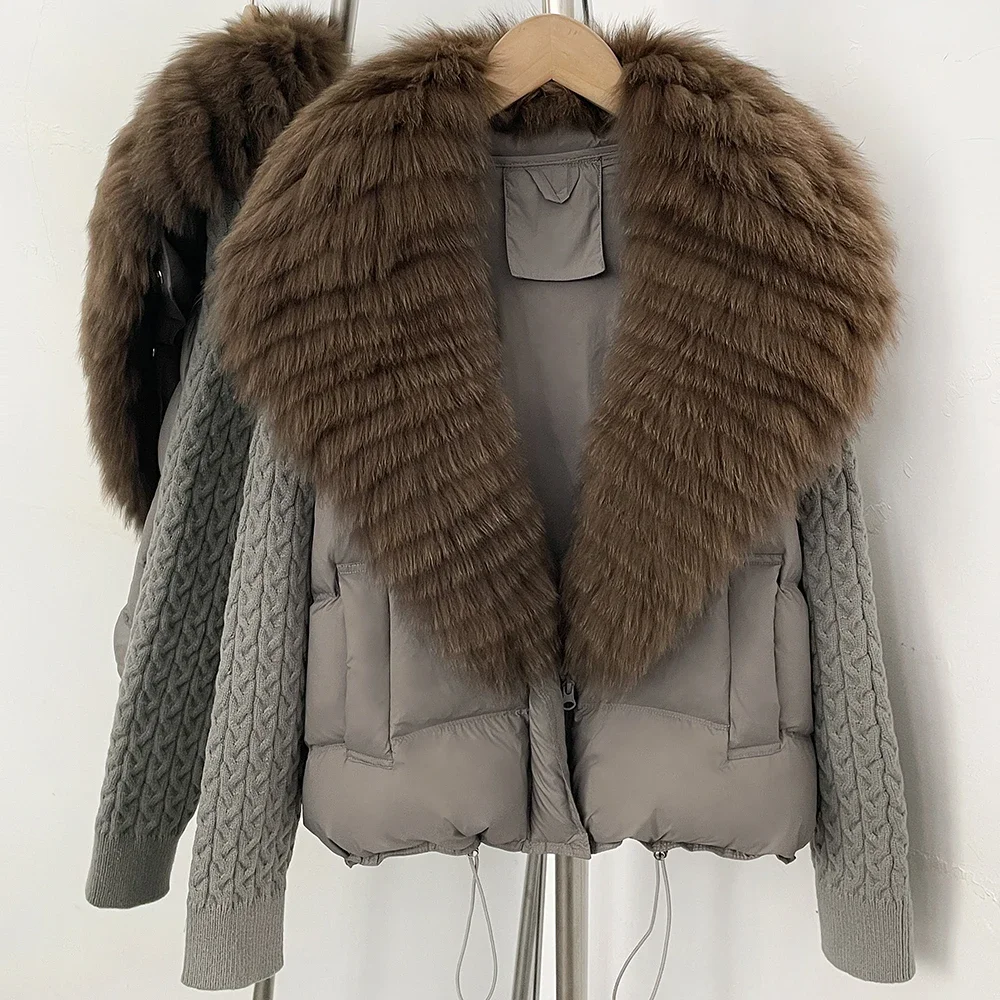 OFTBUY Women New Winter Real Fur Collar Natural Fur Cropped Warm Puffer Coat Duck Down Jacket Female Fashion Casual Outerwear