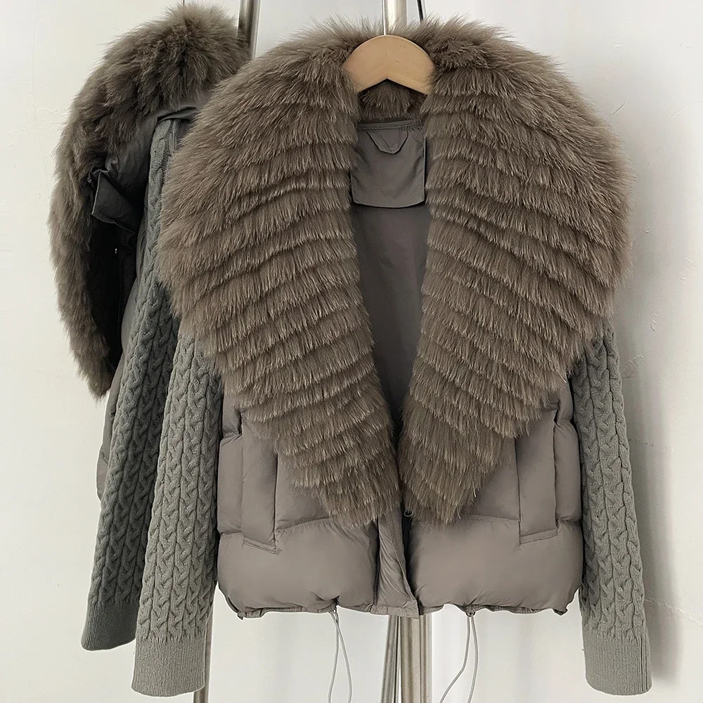 OFTBUY Women New Winter Real Fur Collar Natural Fur Cropped Warm Puffer Coat Duck Down Jacket Female Fashion Casual Outerwear