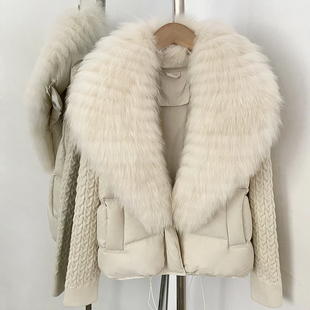 OFTBUY Women New Winter Real Fur Collar Natural Fur Cropped Warm Puffer Coat Duck Down Jacket Female Fashion Casual Outerwear