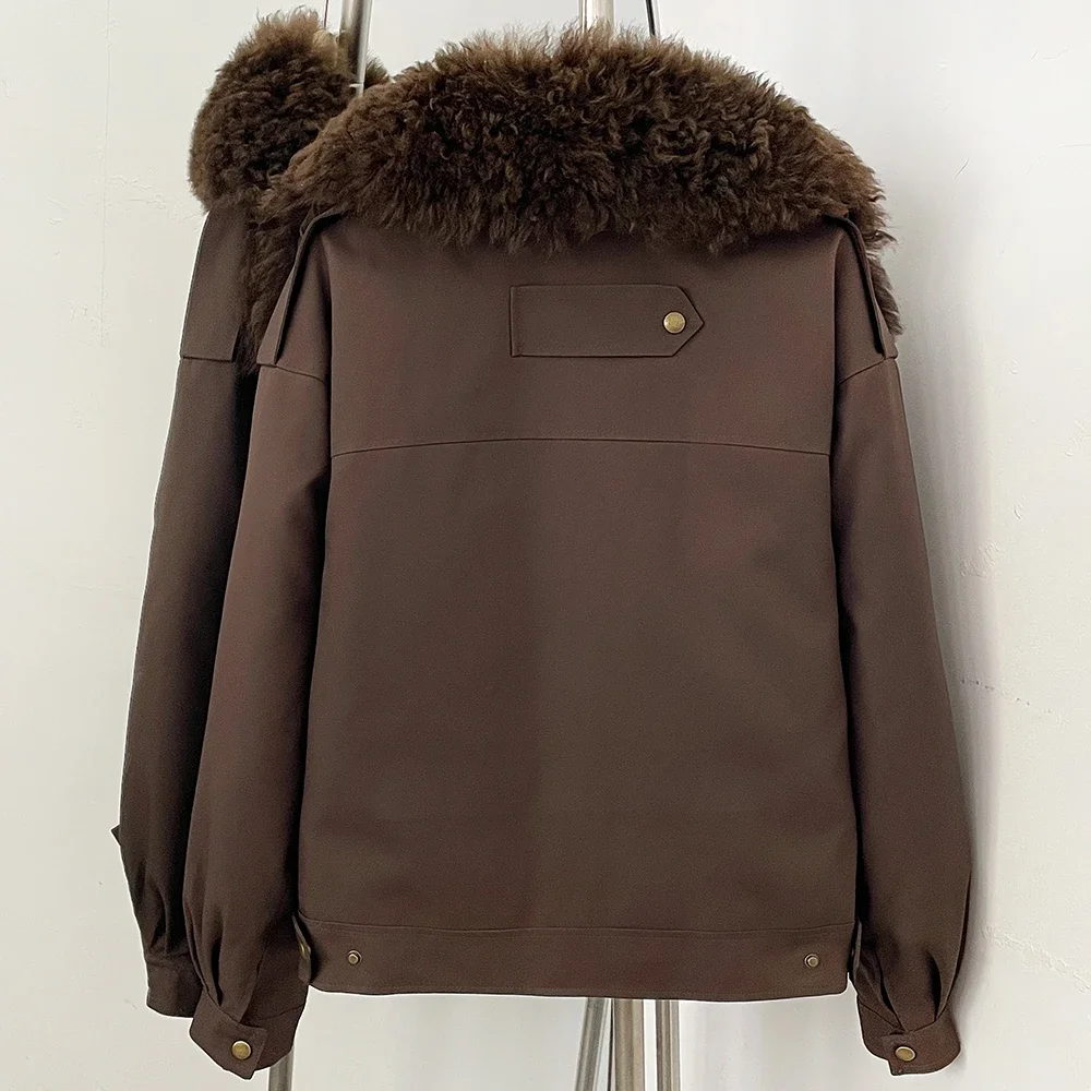 OFTBUY 2026 New Winter Women Real Lamb Fur Collar Duck Down Parka Female Warm Puffer Jacket Chic Fashion Casual Coat Outerwear