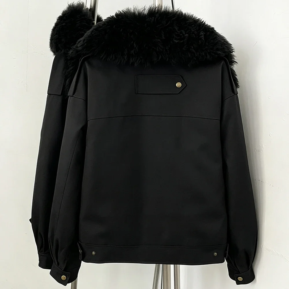 OFTBUY 2026 New Winter Women Real Lamb Fur Collar Duck Down Parka Female Warm Puffer Jacket Chic Fashion Casual Coat Outerwear