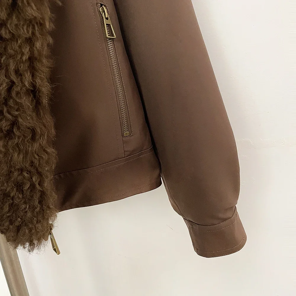 OFTBUY 2026 New Winter Women Real Lamb Fur Collar Duck Down Parka Female Warm Puffer Jacket Chic Fashion Casual Coat Outerwear