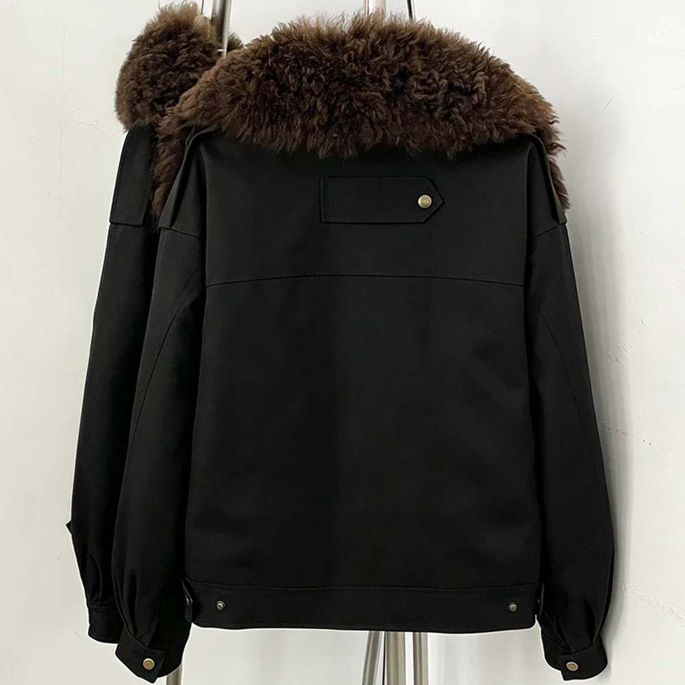 OFTBUY 2026 New Winter Women Real Lamb Fur Collar Duck Down Parka Female Warm Puffer Jacket Chic Fashion Casual Coat Outerwear
