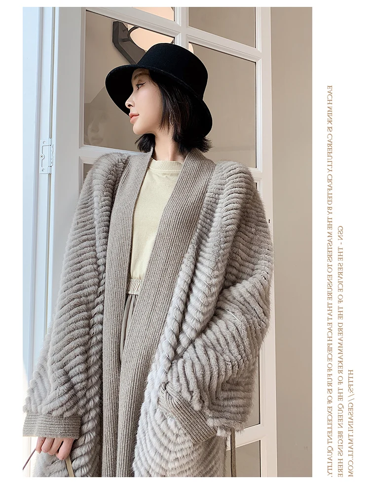 HDHOHR 2026 New High Quality Natural Mink Fur Coat Women With Belt Knitted Real MinkFur Jacket Fashion Warm Long For Female
