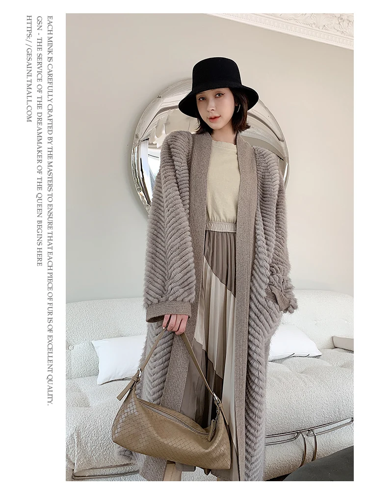 HDHOHR 2026 New High Quality Natural Mink Fur Coat Women With Belt Knitted Real MinkFur Jacket Fashion Warm Long For Female