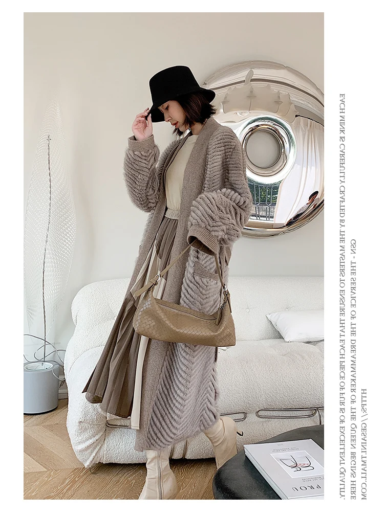 HDHOHR 2026 New High Quality Natural Mink Fur Coat Women With Belt Knitted Real MinkFur Jacket Fashion Warm Long For Female