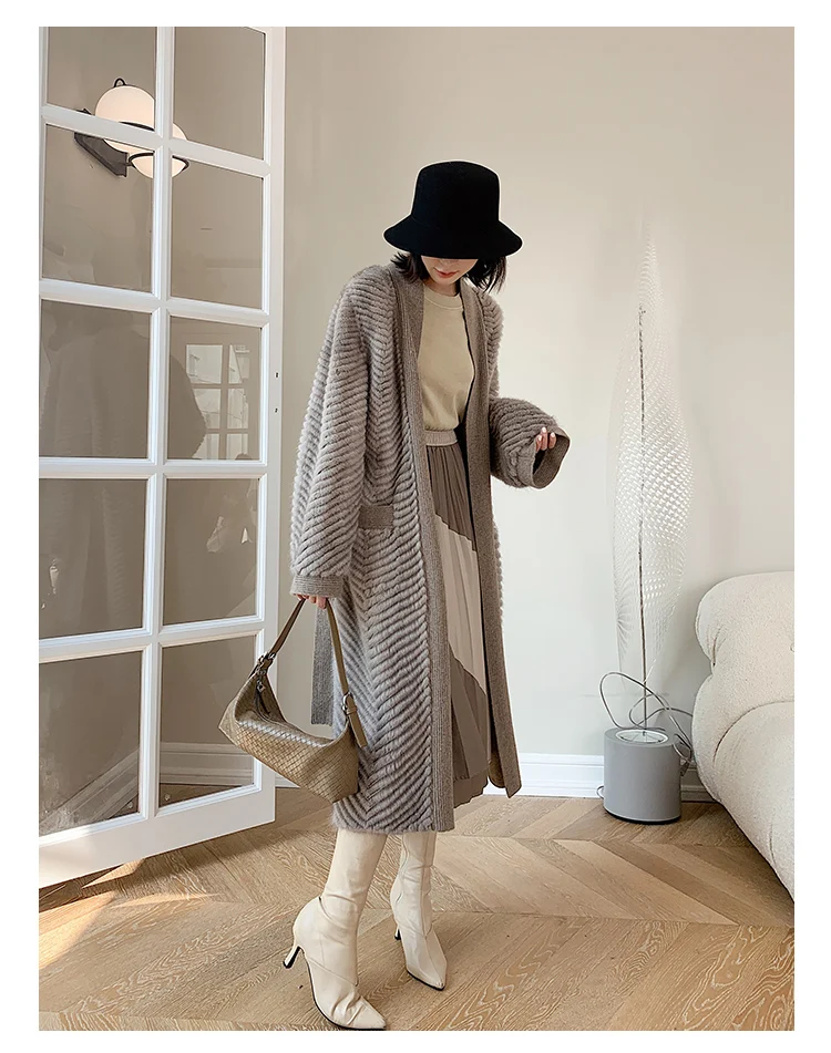 HDHOHR 2026 New High Quality Natural Mink Fur Coat Women With Belt Knitted Real MinkFur Jacket Fashion Warm Long For Female