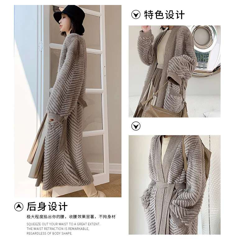 HDHOHR 2026 New High Quality Natural Mink Fur Coat Women With Belt Knitted Real MinkFur Jacket Fashion Warm Long For Female