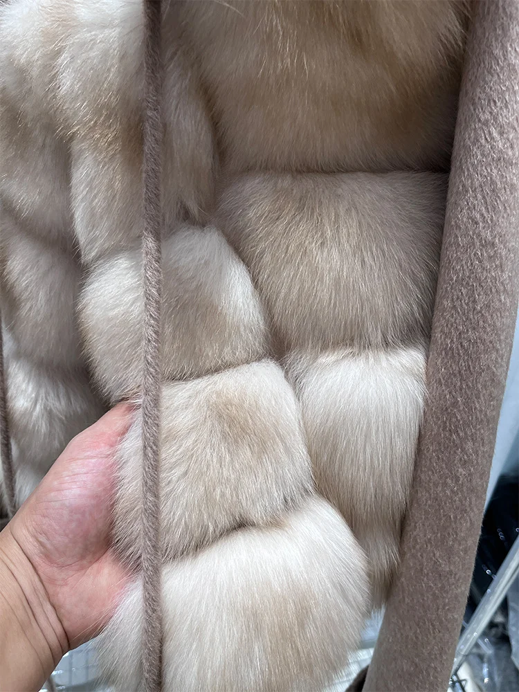 2025 New Women Winter Natural Real Fox Fur Coat Thick Warm Wool Woolen Jacket Cusual Female Outerwear