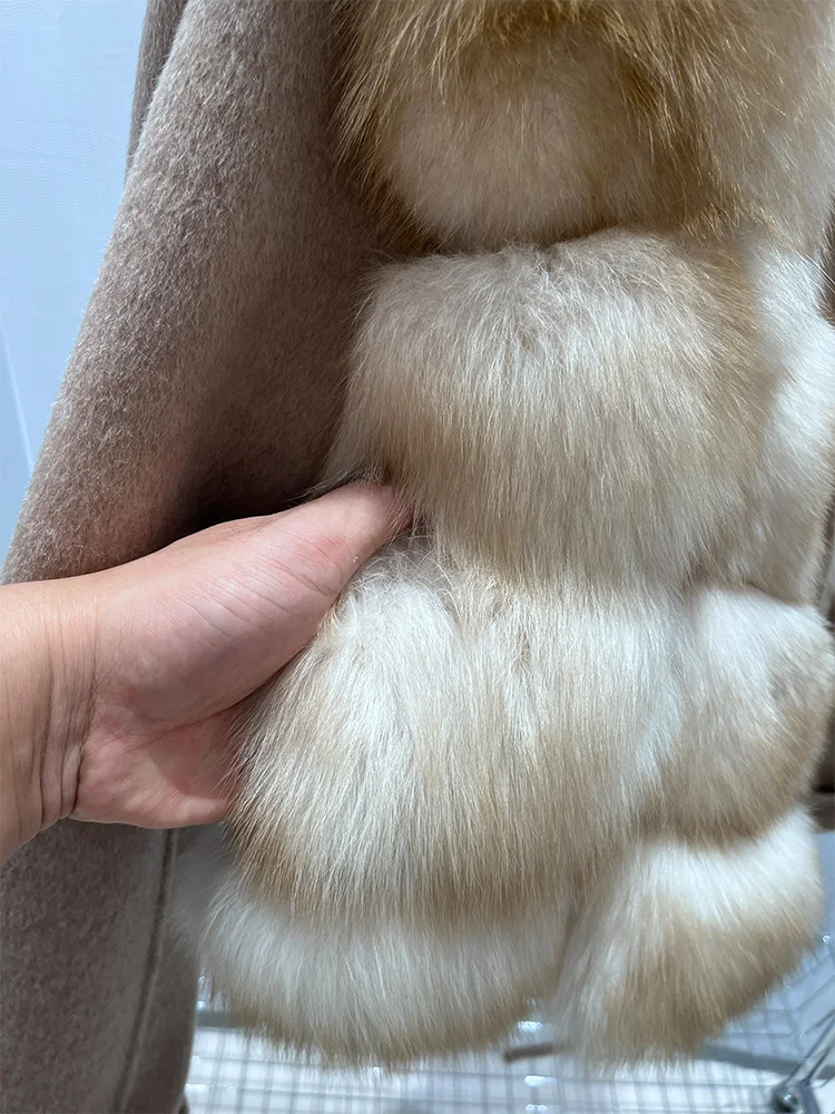 2025 New Women Winter Natural Real Fox Fur Coat Thick Warm Wool Woolen Jacket Cusual Female Outerwear